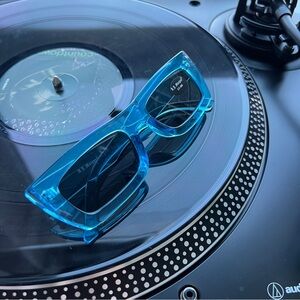 ASOS AJ Morgan bright blue retro rectangular sleek frame sunglasses